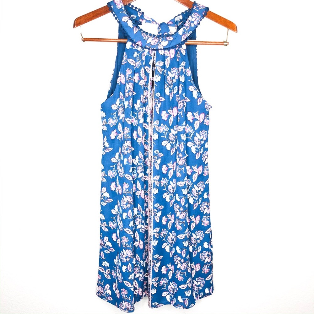 Blue Rain Floral High Neck Dress